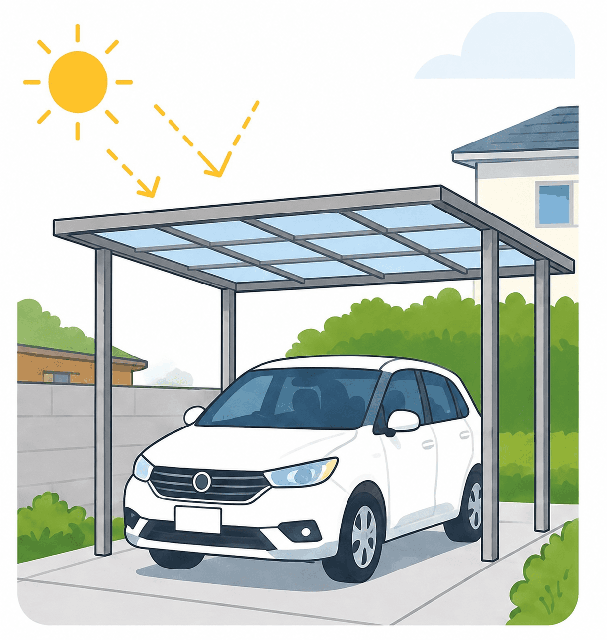 車を日差しから守りたい様子のイラスト