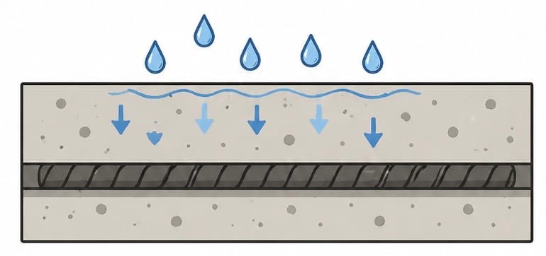 水分・塩分がコンクリート内部へ侵入するイラスト
