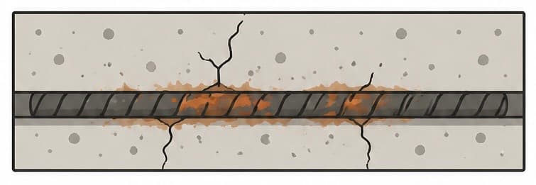 鉄筋が腐食し錆が発生するイラスト