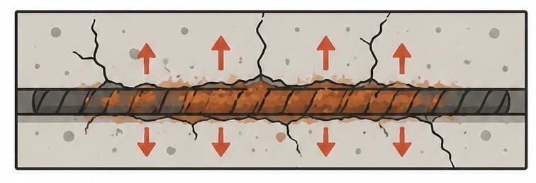 錆の膨張で鉄筋が太くなるイラスト