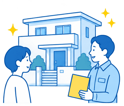 完了した建物とお支払いのイラスト